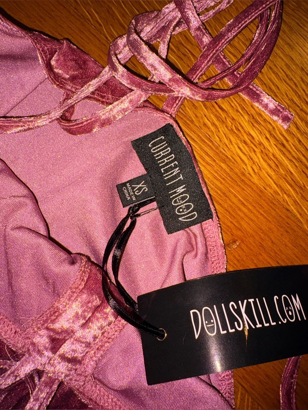 NWT Dolls Kill Current Mood F is for Fairies Handkerchief Dress Mauve Velvet XS - Picture 5 of 6